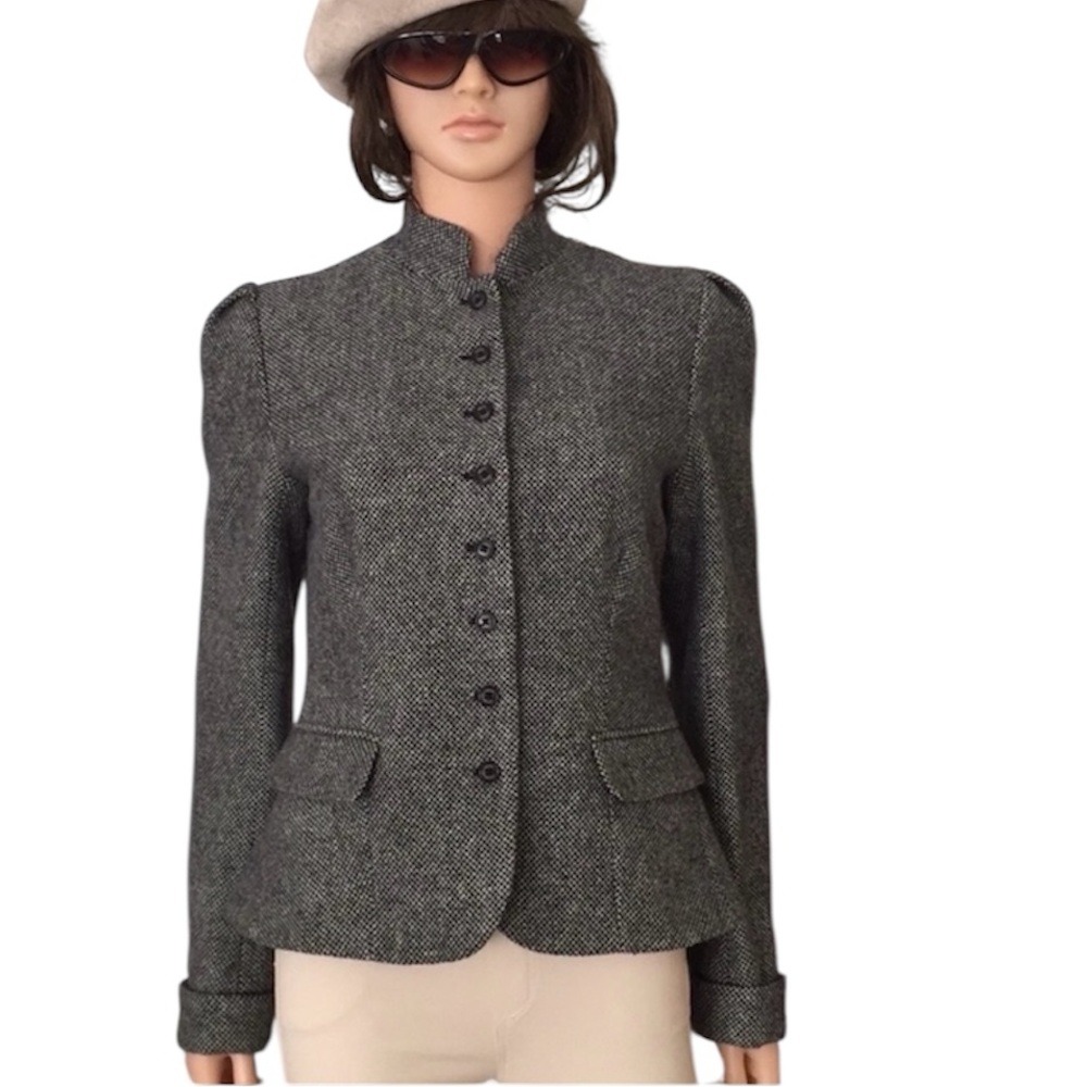 Ralph Lauren Chaps Gray and Cream Wool Blend Preppy Blazer Size 10